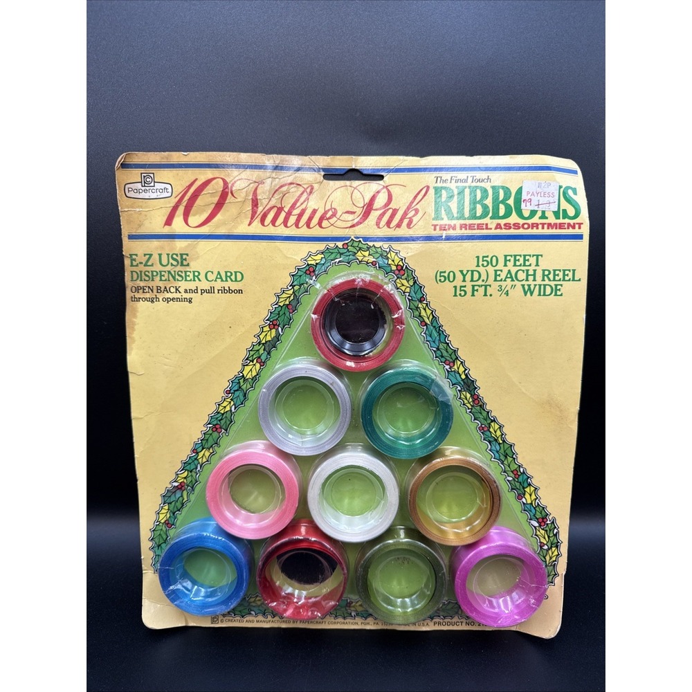 Vintage Christmas Ribbon Papercraft Colors Gift Wrap New‎ NOS 150 Ft